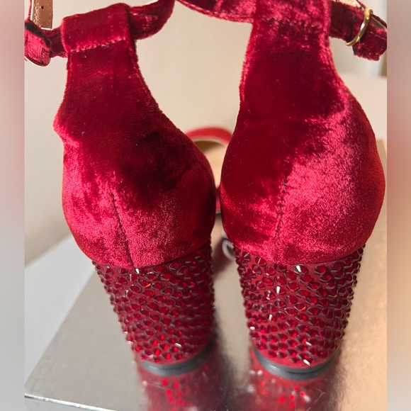 J.Crew Maisie Ruby Red Crystal Studded Velvet Heels - Picture 4 of 11